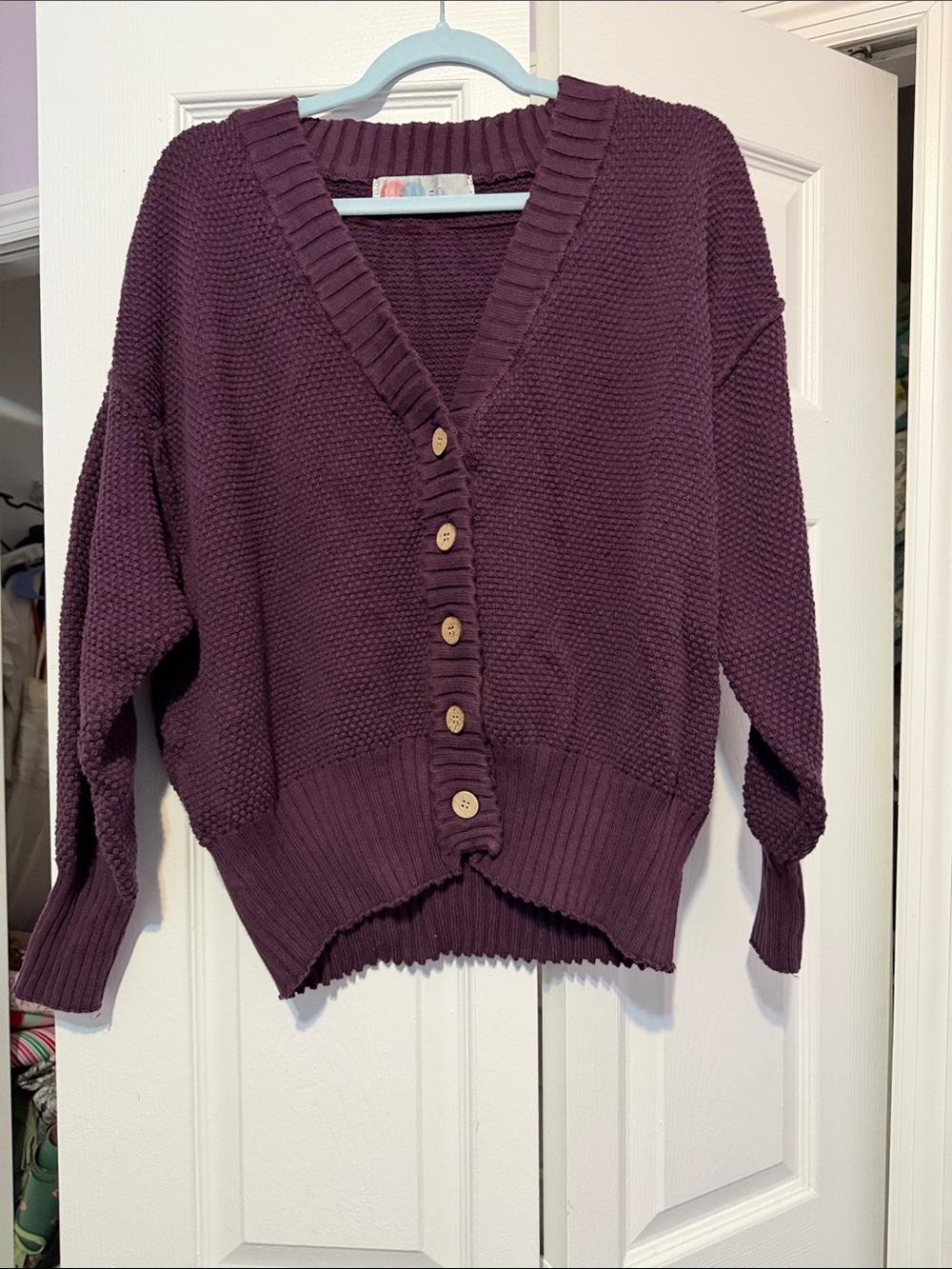 Free People Relaxed Button Cardigan in Deep Plum